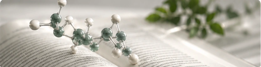 Molecule model resting over an open book